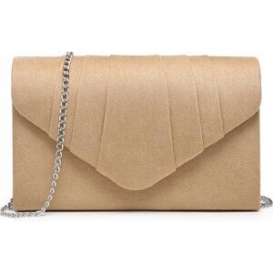 Women's 1-Velvet Camel Evening Pleated Envelope Clutch Bag for Wedding Party